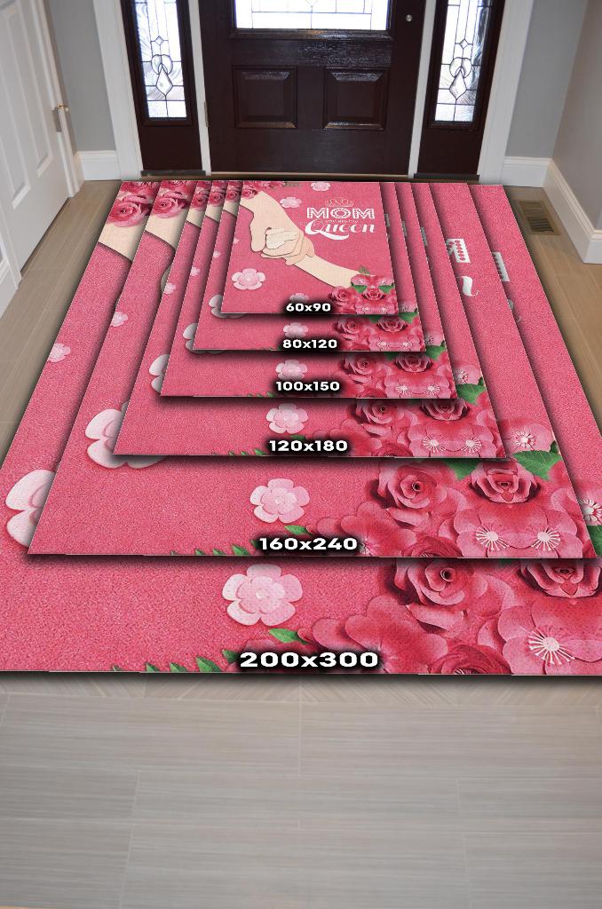 Benim Annem Kraliçe Çok Renkli Çicekli Halı Dijital Baskı Salon Halısı Anneye Özel Halı