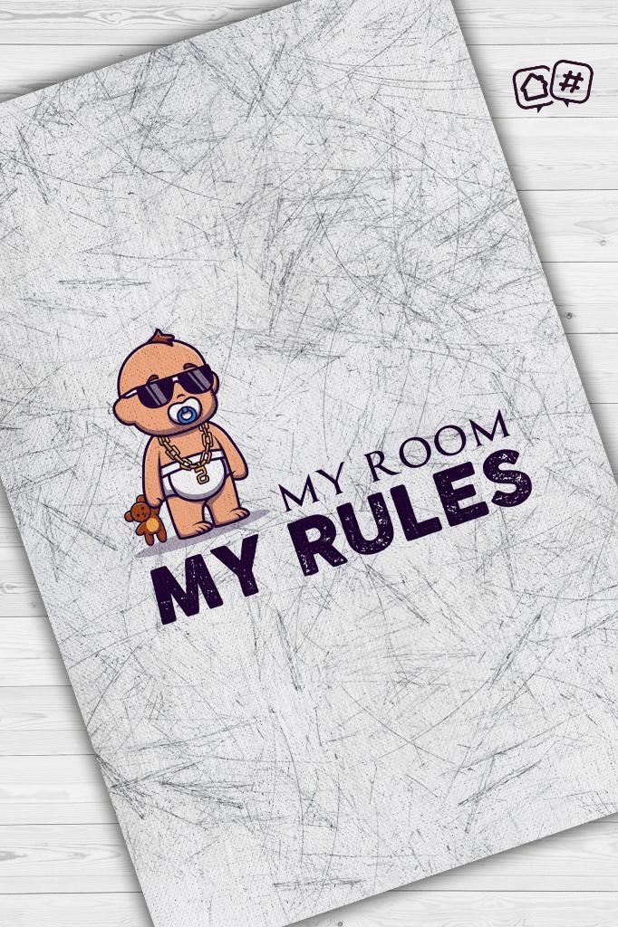 Benim Odam Benim Kurallarım Beyaz Renkli Çocuk Odası Halısı Minimal Halı Bebek Temalı Halı
