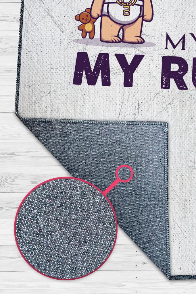 Benim Odam Benim Kurallarım Beyaz Renkli Çocuk Odası Halısı Minimal Halı Bebek Temalı Halı