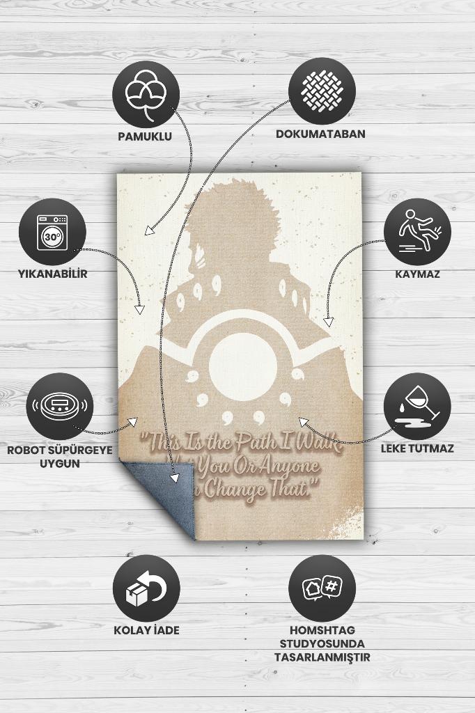 Benim Yolum Açık Renkli Anime Halısı Modern Yazılı Figürlü Halı Dokuma Anime Sever Halısı