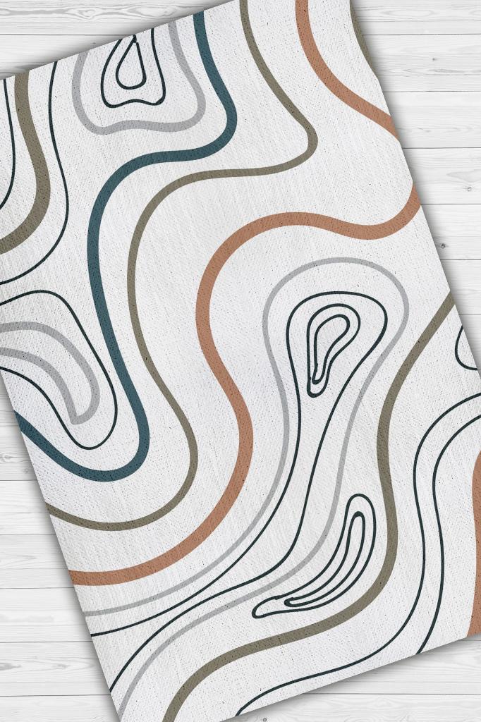 Biftek Sanatı Açık Renkli Mutfak Halısı Yazılı Minimal Halı Geometrik Mutfak Temalı Halı