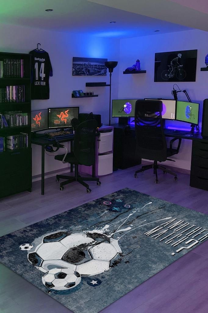 Bir Maç Daha Çok Renkli Oyuncu Halısı Gri Gamer Temalı Halı Pes Sever Hediye Gölgeli Halı