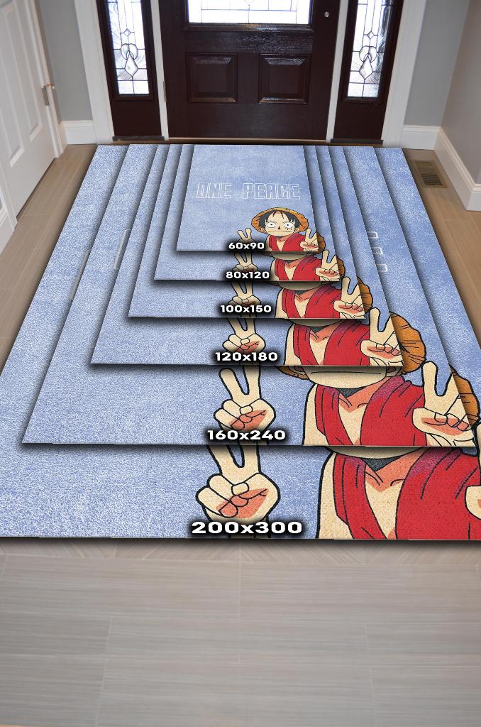 Bir Parça Barış Mavi Renkli Dokuma Tabanlı Amime Halısı Anime Severler İçin Hediyelik Halı