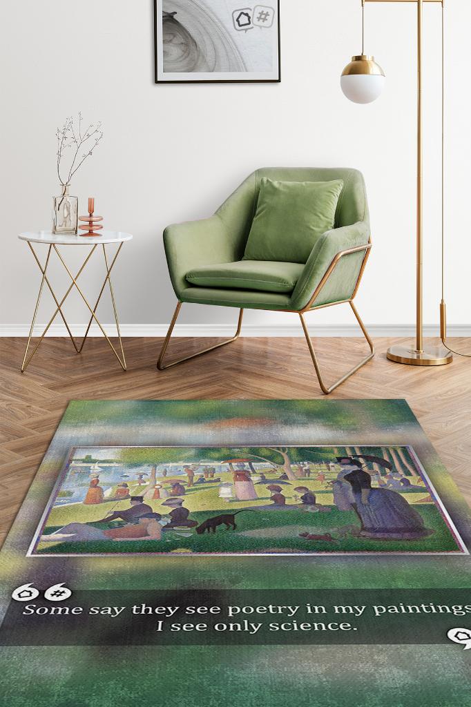 Bir Pazar Günü Seurat Sanat Sever Halısı Çok Renkli Halı Tablo Temalı Halılar Sanat Halısı