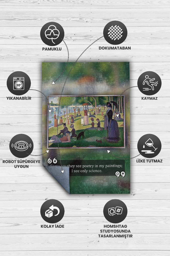 Bir Pazar Günü Seurat Sanat Sever Halısı Çok Renkli Halı Tablo Temalı Halılar Sanat Halısı