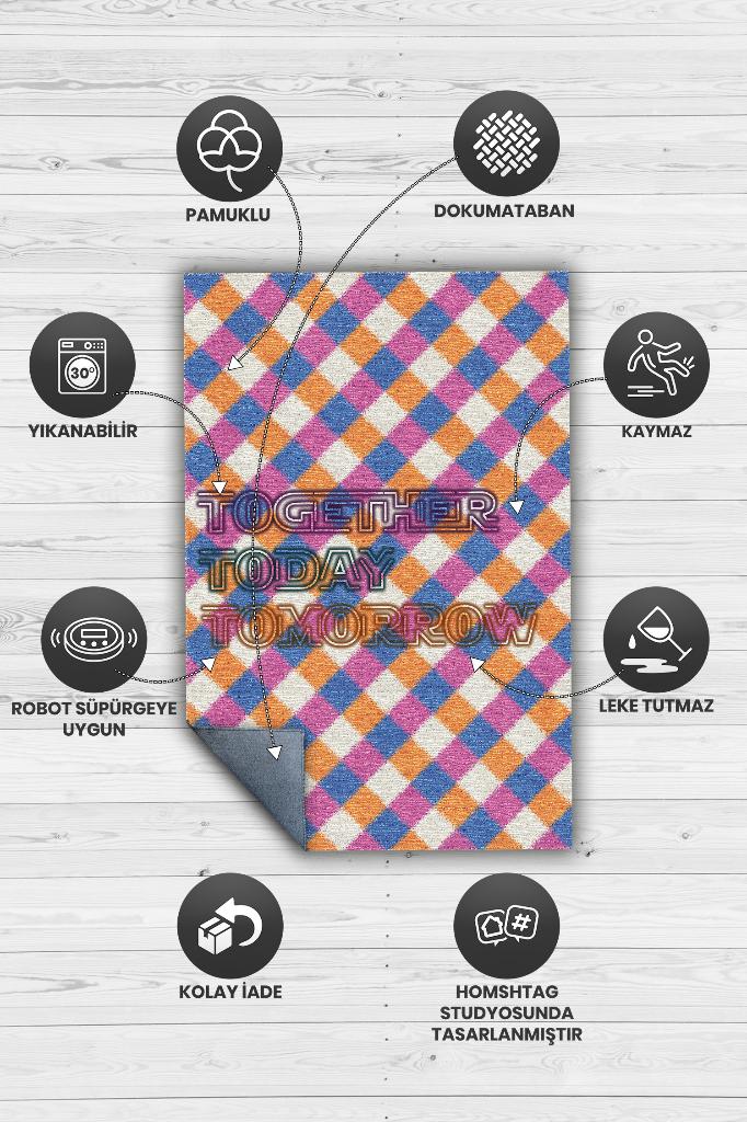 Birlikte Bu Gün Ve Yarınlara Geometrik Desenli Halı Çok Renkli Salon Halısı Modern Halı