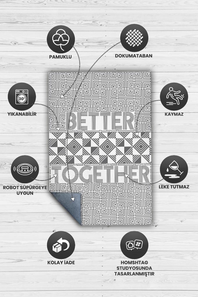 Birlikte Daha İyi Geometrik Desenli Salon Halısı Açık Renkli Halı Beyaz Gri Renkli Halı