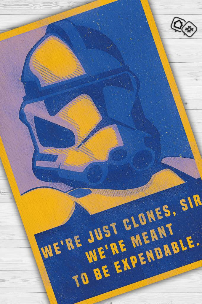 Biz Sadece Klonlarız Star Wars Temalı Film Halısı Mavi Sarı Renkli Star Wars Filmi Halısı