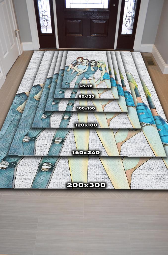 Black Pink Çok Renkli Genç Kız Odası Halısı Modern Dokuma Halı Kpop Sever Müzik Halısı