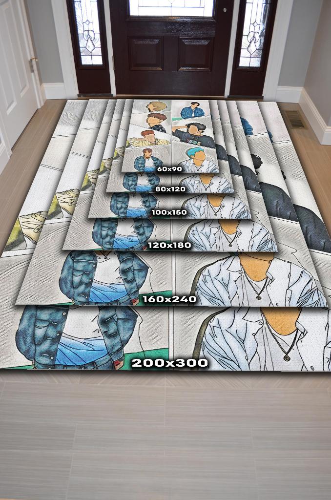 BTS Çok Renkli Genç Kız Odası Halısı Modern Dokuma Halı Kpop Sever Müzik Halısı