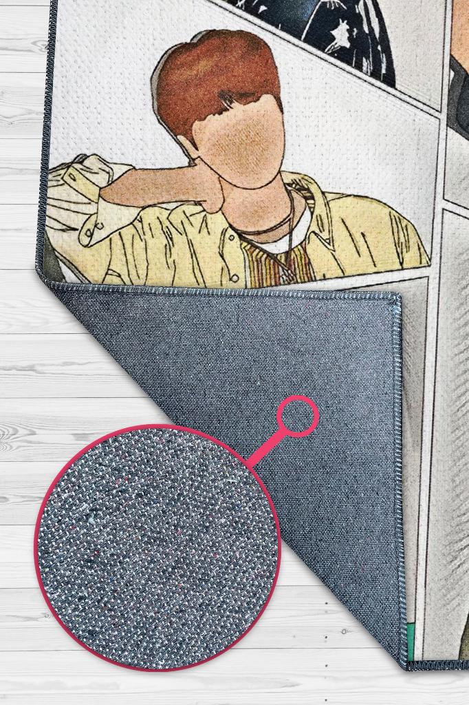 BTS Çok Renkli Genç Kız Odası Halısı Modern Dokuma Halı Kpop Sever Müzik Halısı