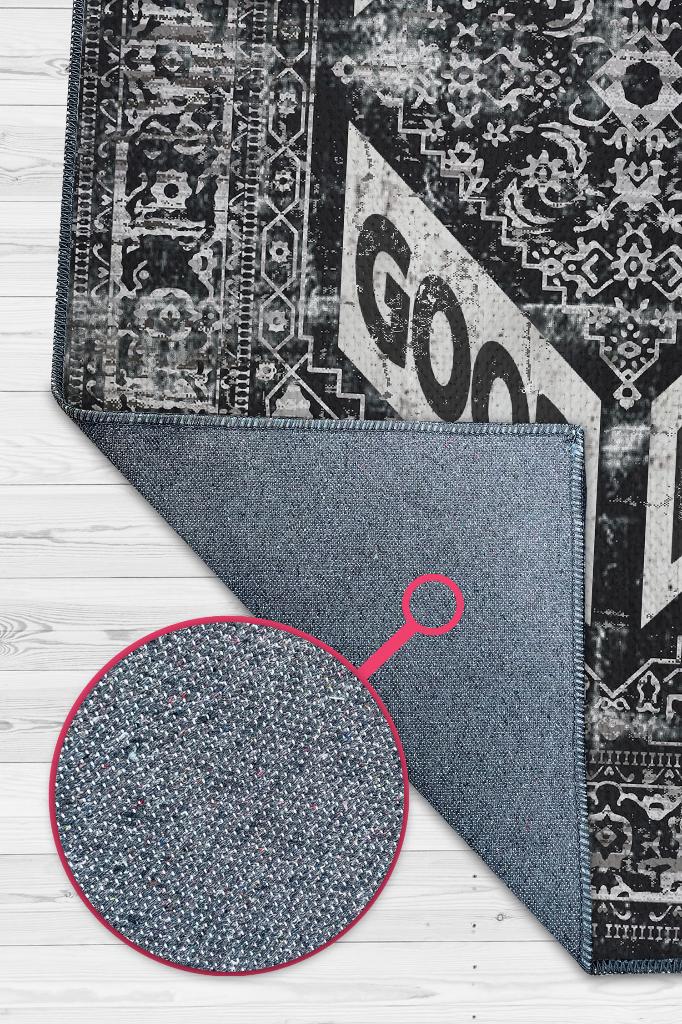 Güzel Bir Gün Etnik Desenli Halı Geometrik Salon Halısı Siyah Renkli Oturma Odası Halısı