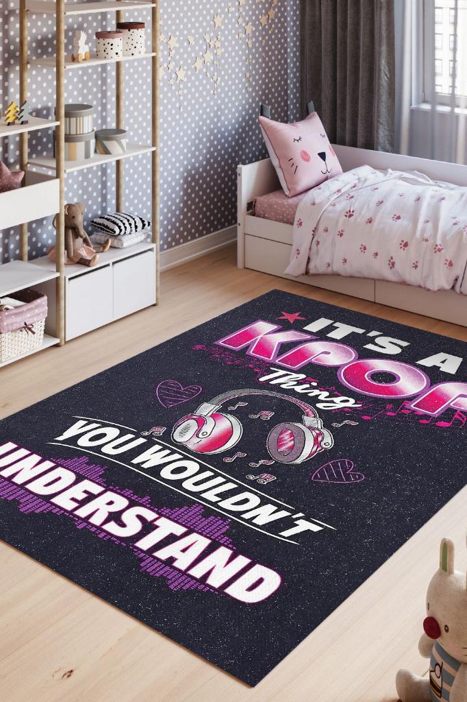 Bu K-pop Sen Anlamazsın Siyah Renkli Halı Genç Odası Halısı Kpop Sever Genç Odası Halısı