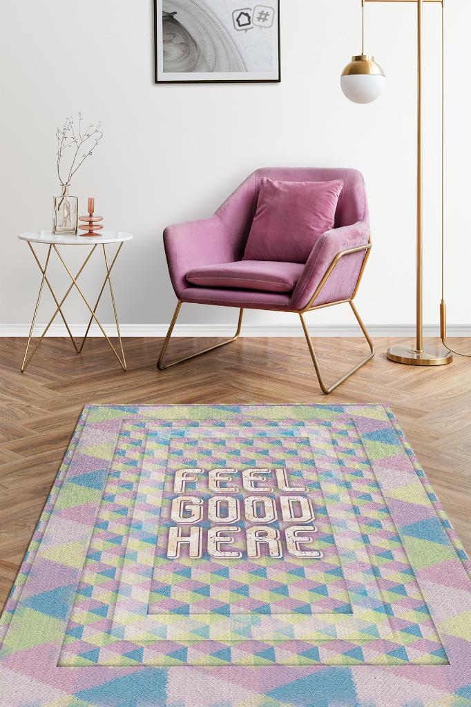 Burada İyi Hisset Çok Renkli Salon Halısı Geometrik Oturma Odası Halısı Modern Mutfak Halı
