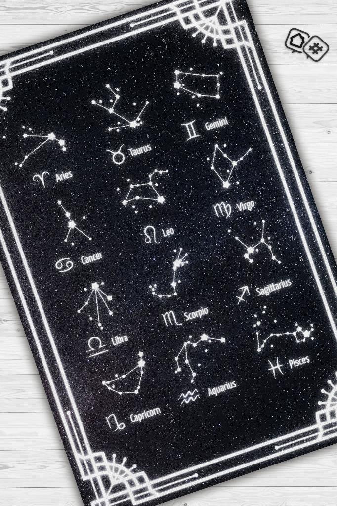 Burçular ve Astroloji Temalı Halı Burç Halısı Burç Temalı Hediyelik Halı Siyah Renk Halı