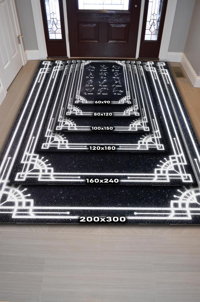 Burçular ve Astroloji Temalı Halı Burç Halısı Burç Temalı Hediyelik Halı Siyah Renk Halı