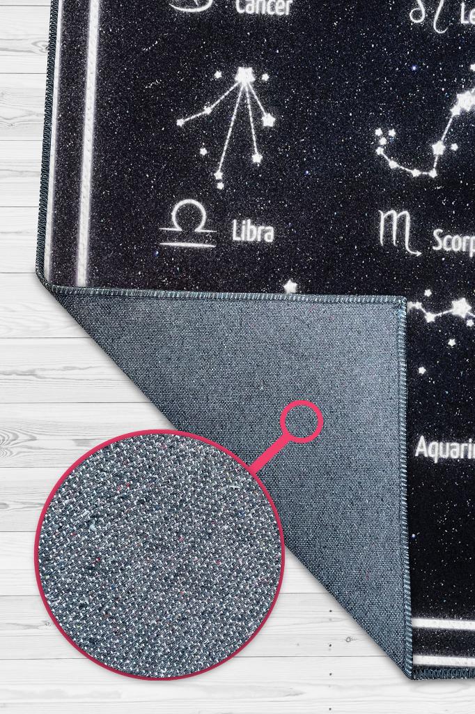 Burçular ve Astroloji Temalı Halı Burç Halısı Burç Temalı Hediyelik Halı Siyah Renk Halı