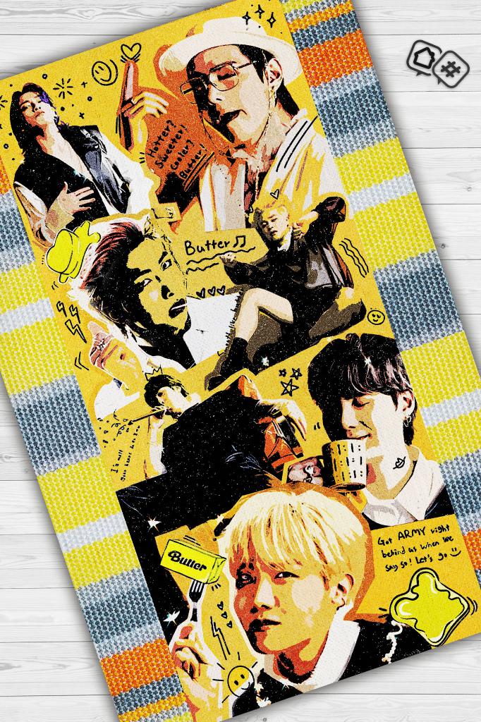Butter Sarı Renkli Halı Kpop Sever Dokuma Tabanlı Müzik Sever Halısı Kpop Temalı Halı