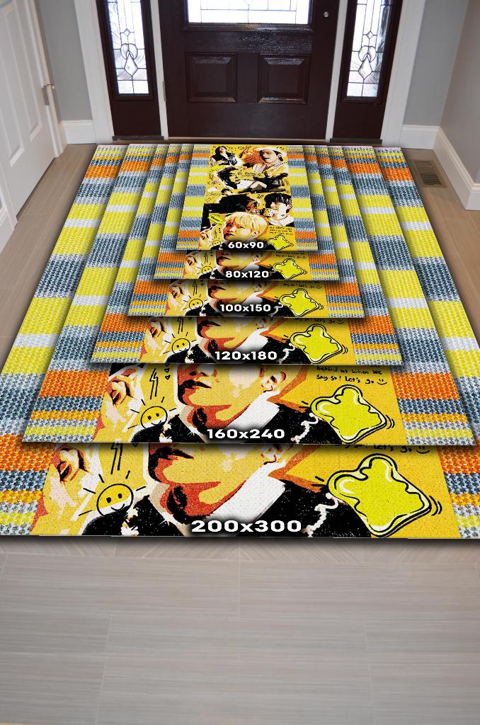 Butter Sarı Renkli Halı Kpop Sever Dokuma Tabanlı Müzik Sever Halısı Kpop Temalı Halı