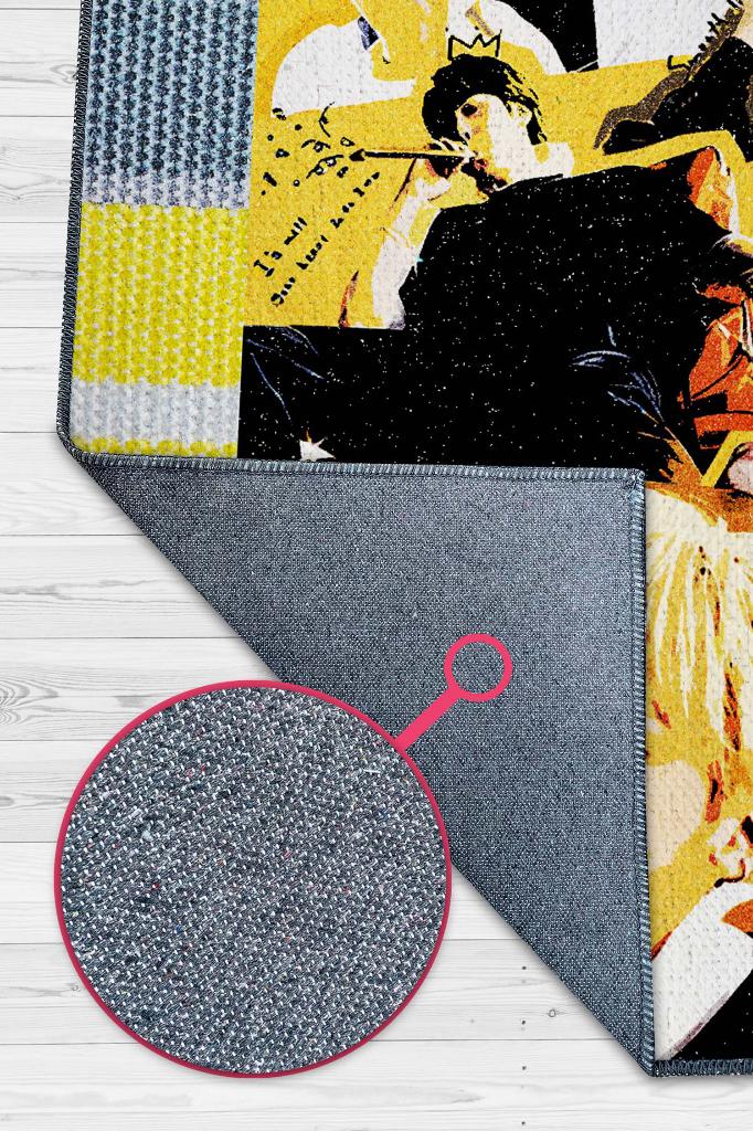 Butter Sarı Renkli Halı Kpop Sever Dokuma Tabanlı Müzik Sever Halısı Kpop Temalı Halı