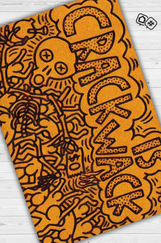Çatlak Graffiti Temalı Turuncu Renkli Hediyelik Genç Odası Halısı Geometrik Graffiti Halısı