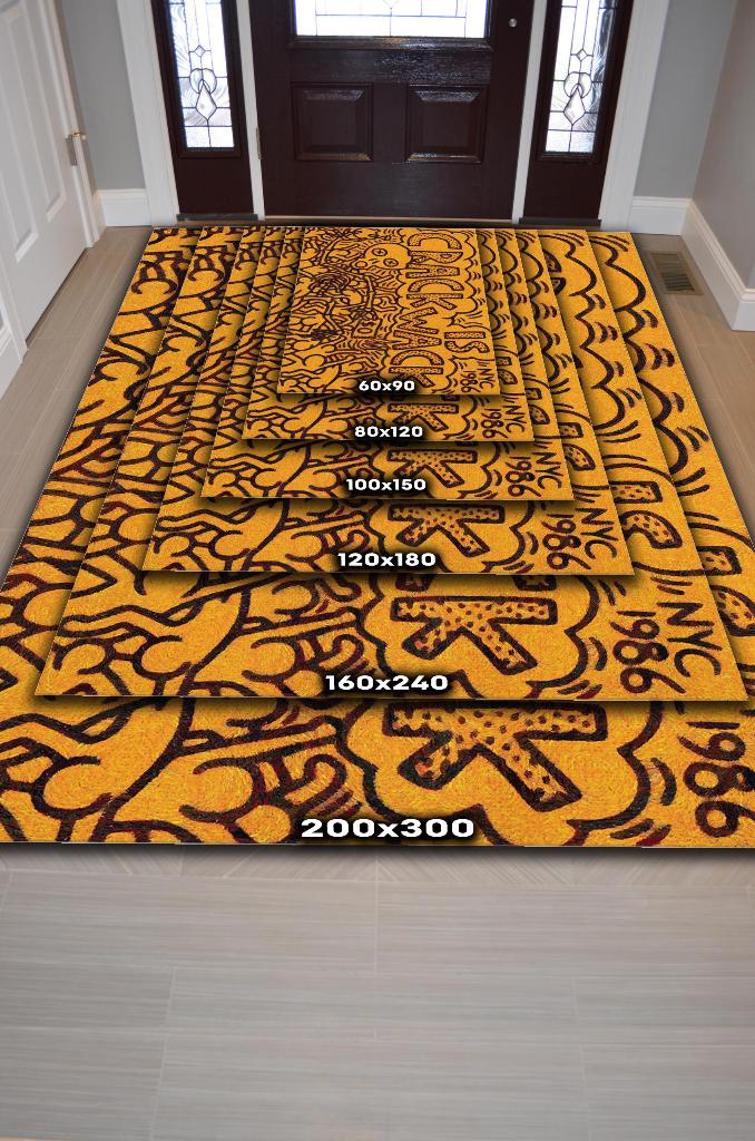 Çatlak Graffiti Temalı Turuncu Renkli Hediyelik Genç Odası Halısı Geometrik Graffiti Halısı