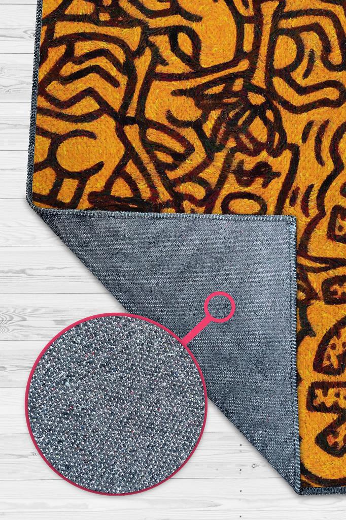 Çatlak Graffiti Temalı Turuncu Renkli Hediyelik Genç Odası Halısı Geometrik Graffiti Halısı