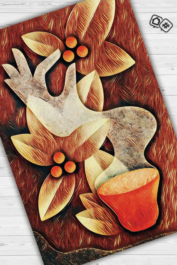 Çekirdekten Fincana Sıcak Renkli Halı Desenli Mutfak Halısı Kahve Figürlü Geometrik Halı