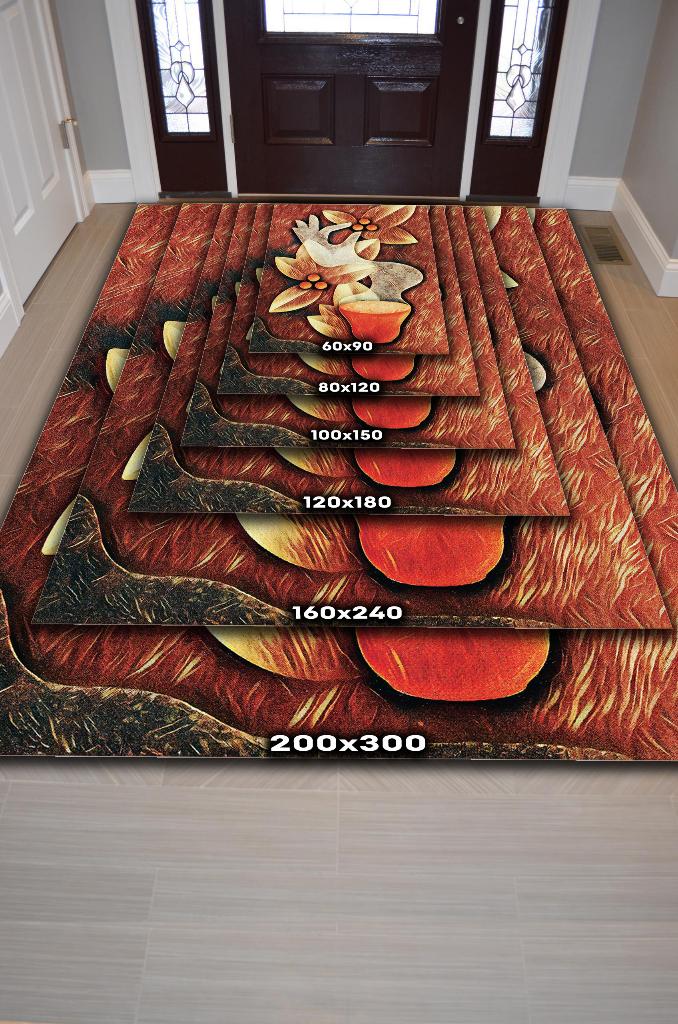 Çekirdekten Fincana Sıcak Renkli Halı Desenli Mutfak Halısı Kahve Figürlü Geometrik Halı