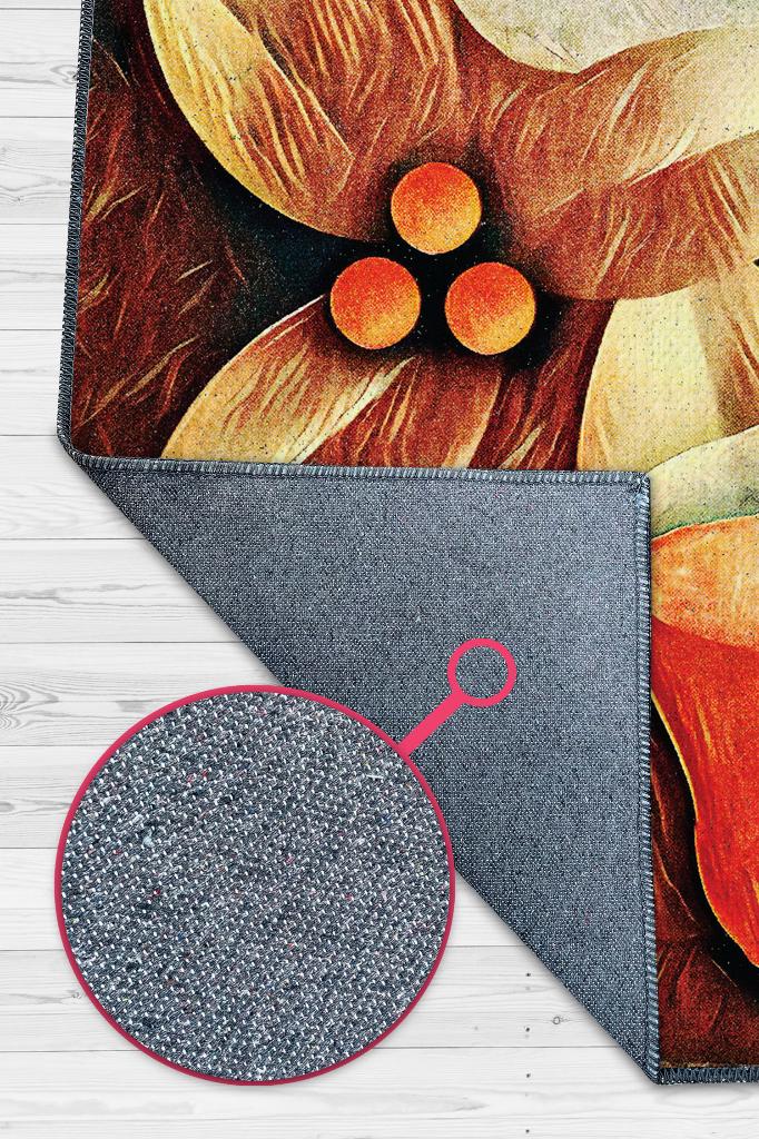 Çekirdekten Fincana Sıcak Renkli Halı Desenli Mutfak Halısı Kahve Figürlü Geometrik Halı