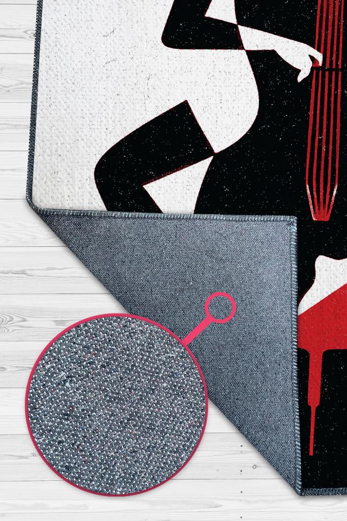 Çello Çalan Kadın Siyah Beyaz Halı Geometrik Müzik Sever Halısı Müzisyene Hediye Halı