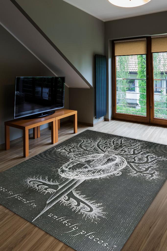 Cesaret Siyah Gri Renkli Yüzüklerin Efendisi Halısı Odası Halısı Bohem Tarzlı Film Halısı