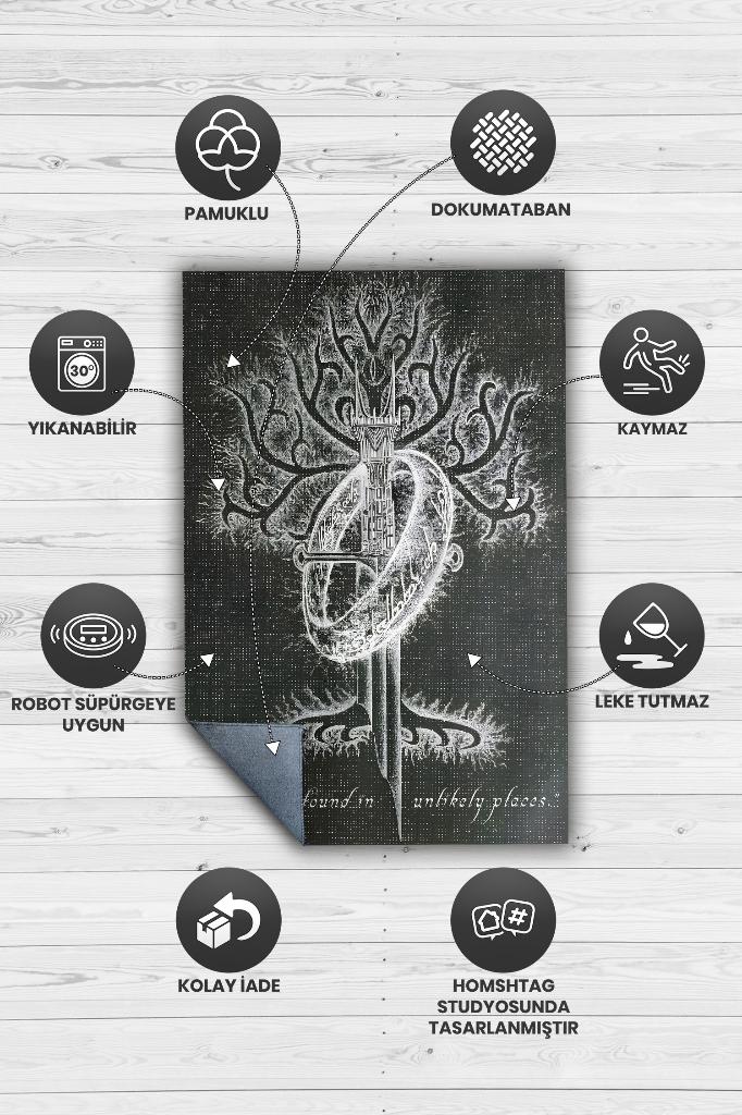 Cesaret Siyah Gri Renkli Yüzüklerin Efendisi Halısı Odası Halısı Bohem Tarzlı Film Halısı