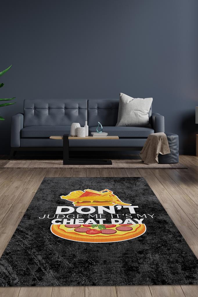 Cheat Day Siyah Renk Diyetisyen Halı Diyetisyen Ofisine Diyetisyen Temalı Hediye Halı
