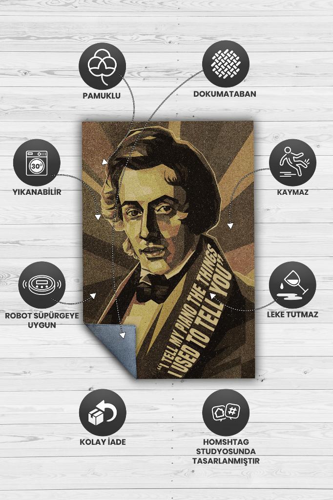 Chopin Koyu Renkli Müzisyen Halı Müzsik Severe Hediyelik Halı Geometrik Figürlü Halı