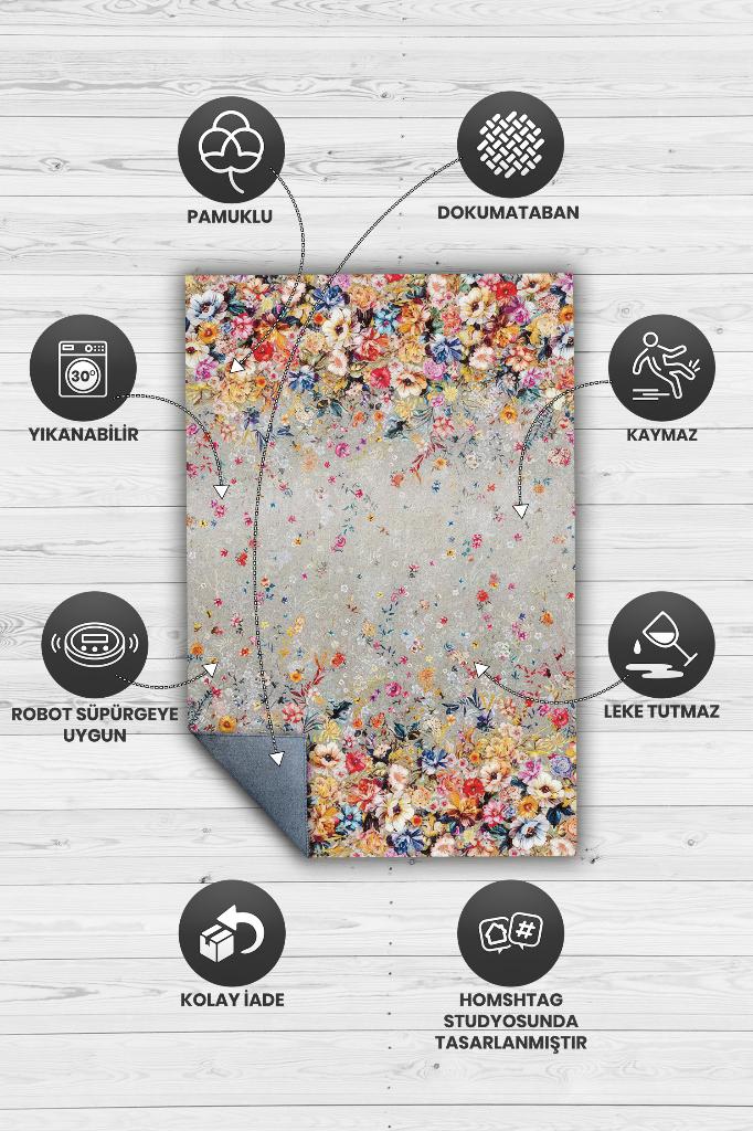 Çiçek Yolu Bej Renk Halı Çiçekli Salon Halısı Modern Oturma Odası Halısı Şık Çiçekli Halı