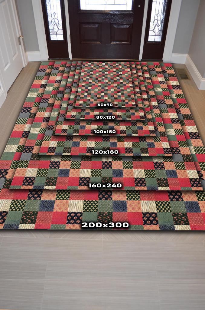 Çiçekli Patchwork Halı Geometrik Halı Renkli Kareli Oturma Odası Halısı Çiçekli Salon Halı