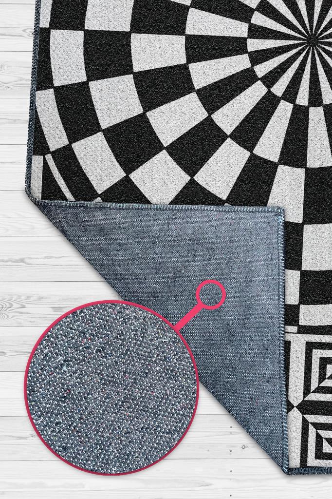 Damalı İllüzyon Geometrik Desenli Halı Siyah Beyaz Oturma Odası Halısı Modern Salon Halısı