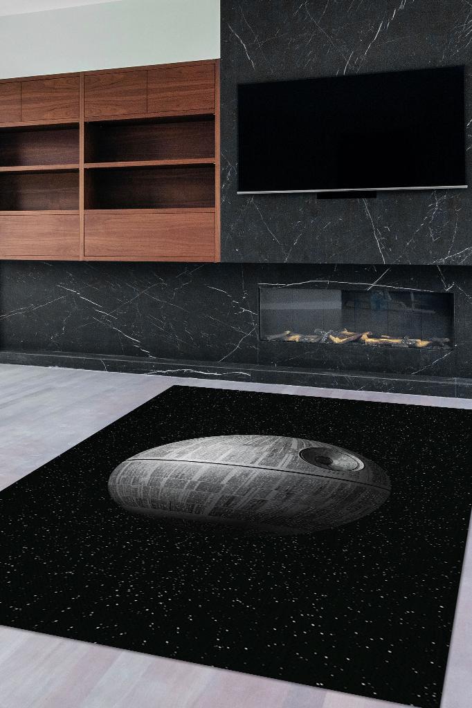 Death Star Star Wars Desenli Halı Siyah Renkli Halı Star Wars Film Sever Halısı Modern Halı