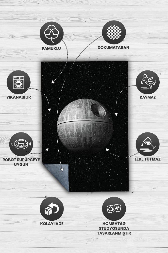 Death Star Star Wars Desenli Halı Siyah Renkli Halı Star Wars Film Sever Halısı Modern Halı