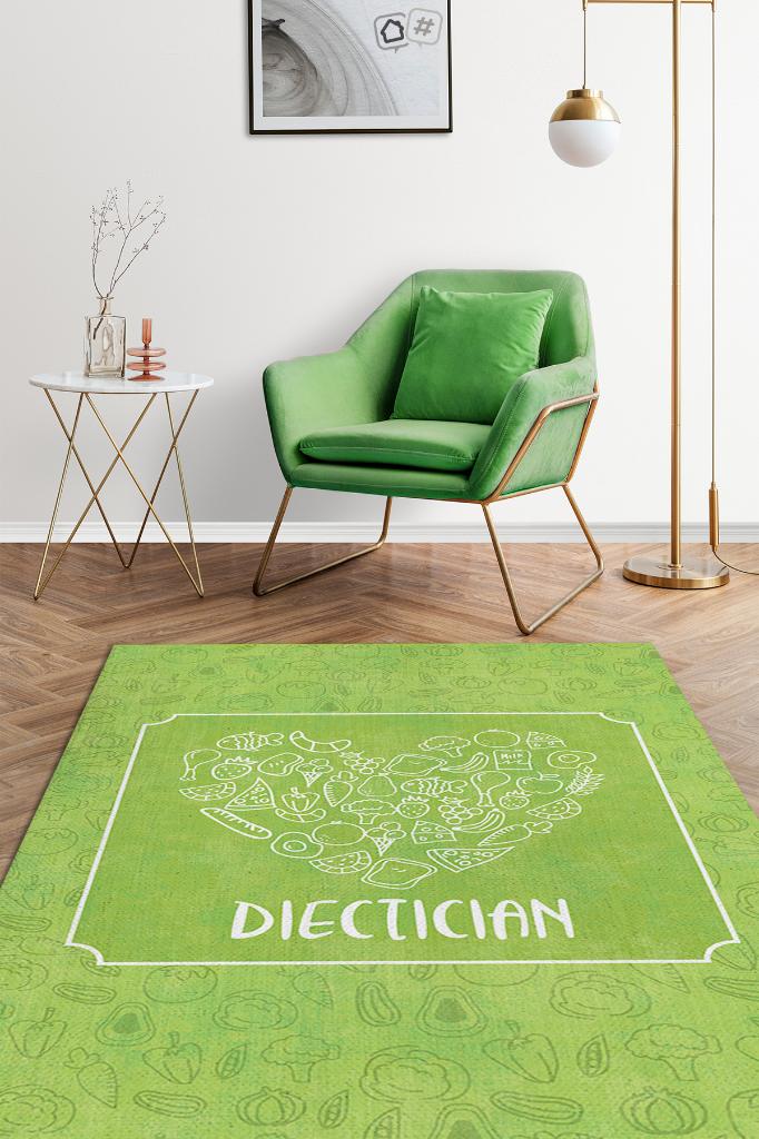 Diyetisyen Yeşil Renk Diyetisyen Halı Minimal Diyetisyen Ofisine Diyetisyen Temalı Halı