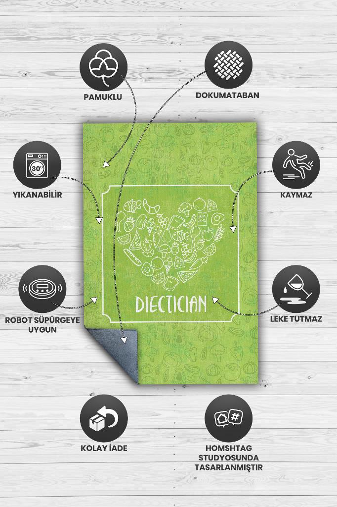 Diyetisyen Yeşil Renk Diyetisyen Halı Minimal Diyetisyen Ofisine Diyetisyen Temalı Halı