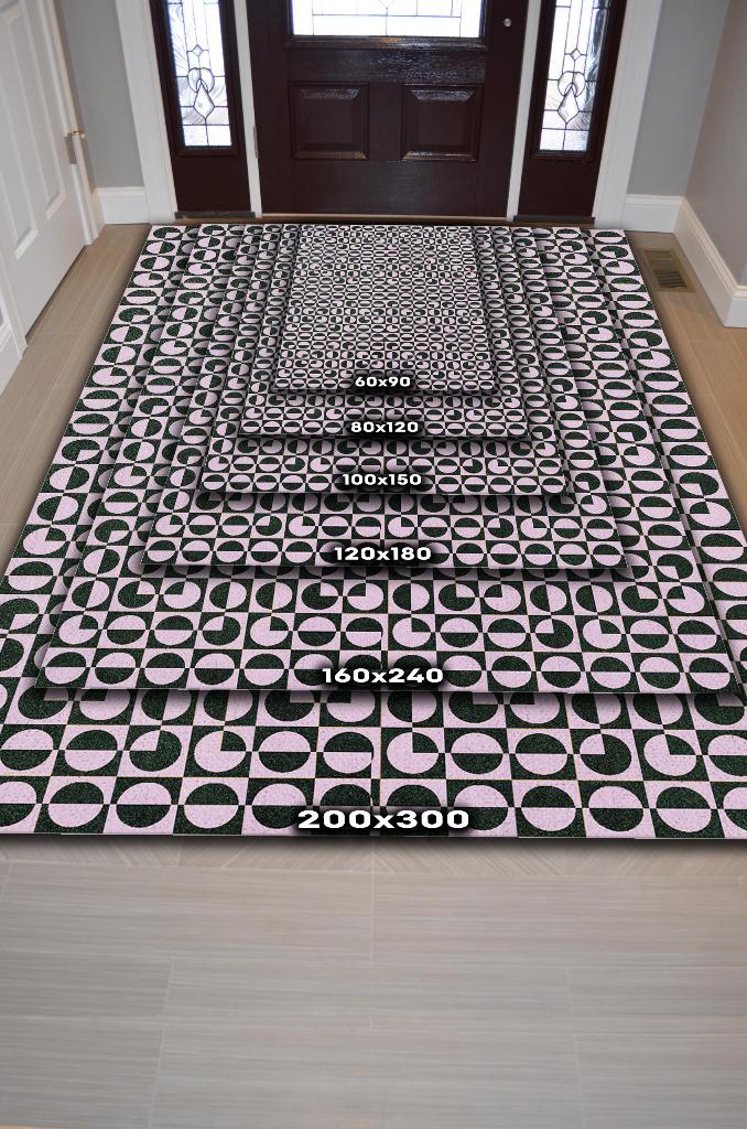 Puantiyeli Halı Geometrik Desenli Halı Pembe Siyah Oturma Odası Halısı Modern Salon Halısı