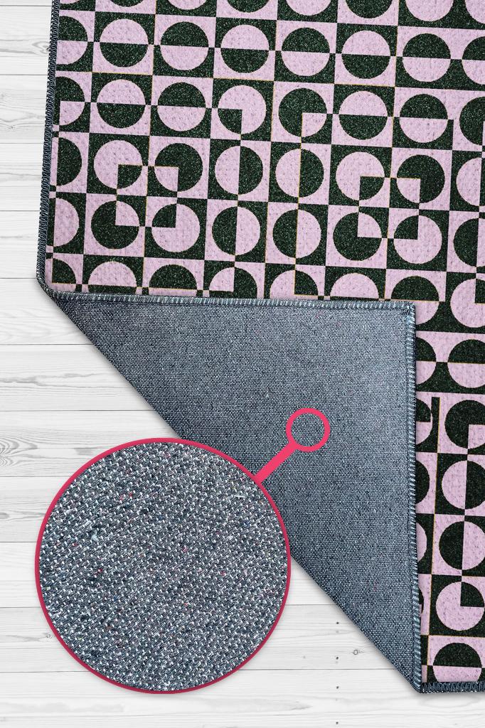 Puantiyeli Halı Geometrik Desenli Halı Pembe Siyah Oturma Odası Halısı Modern Salon Halısı