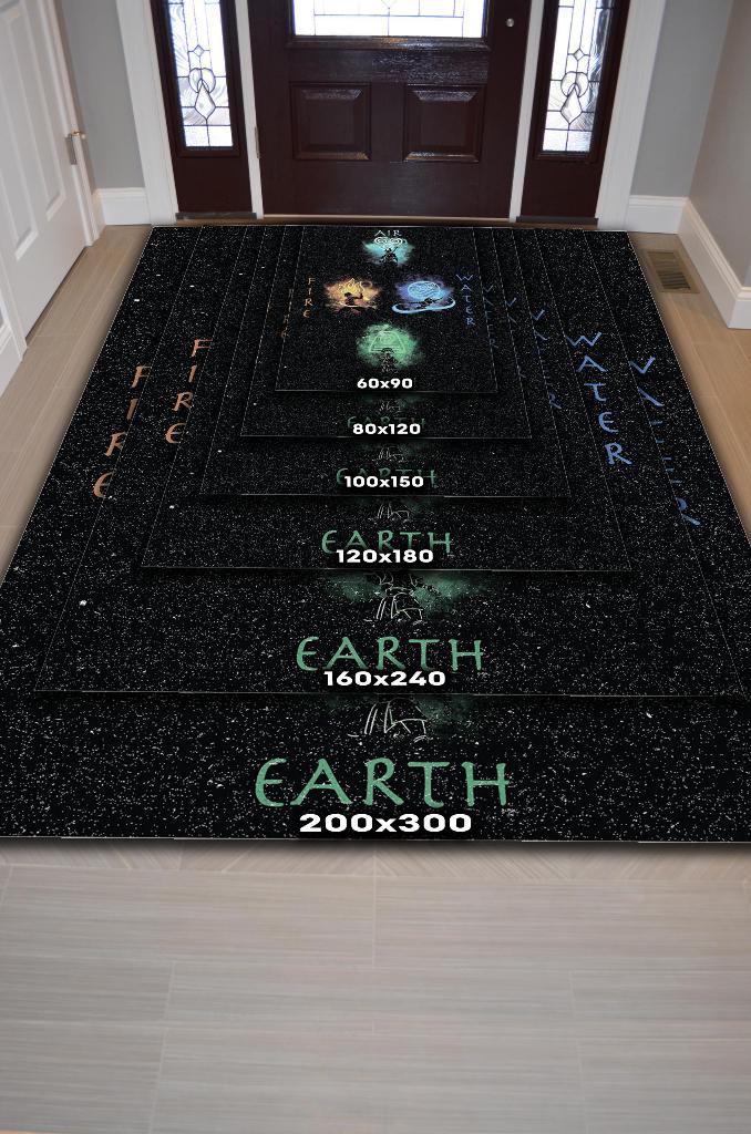 Dört Element Siyah Zeminli Halı Modern Anime Halısı Neon Fiğürlü Anime Sever Hediyelik Halı