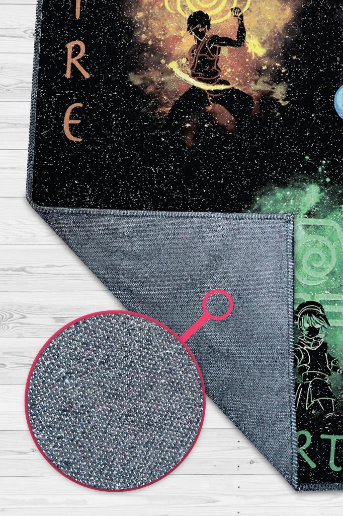 Dört Element Siyah Zeminli Halı Modern Anime Halısı Neon Fiğürlü Anime Sever Hediyelik Halı