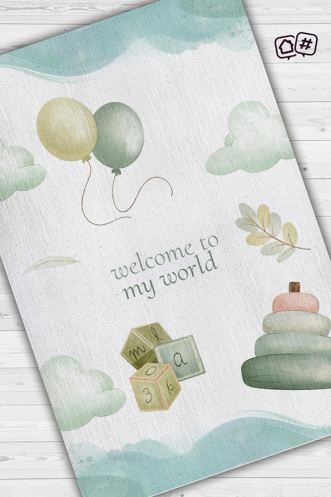 Dünyama Hoşgeldin Pastel Renkli Çocuk Odası Halısı Dokuma Minimal Çocuk Halısı Temalı Halı