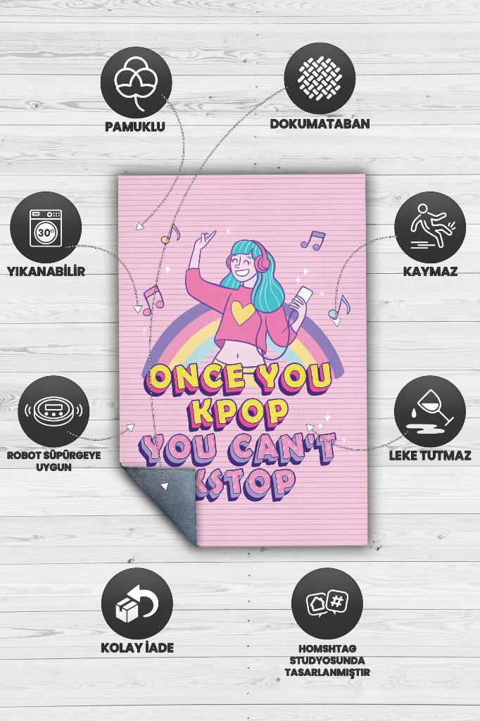 Duramazsın Pembe Renkli Halı Kpop Sever Genç Odası Halısı Modern Hediyelik Figürlü Halı