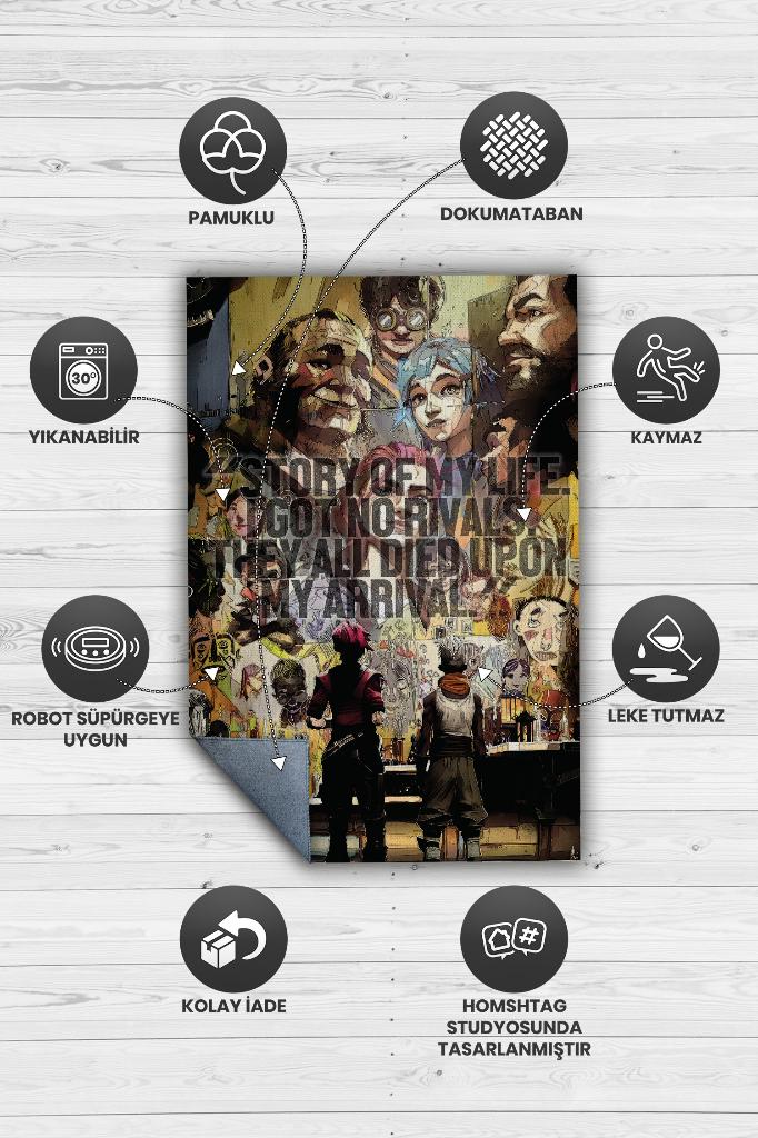 Düşmanım Kalmadı Çok Renkli Oyuncu Halısı Gamer Temalı Halı League Of Legends Sever Halısı