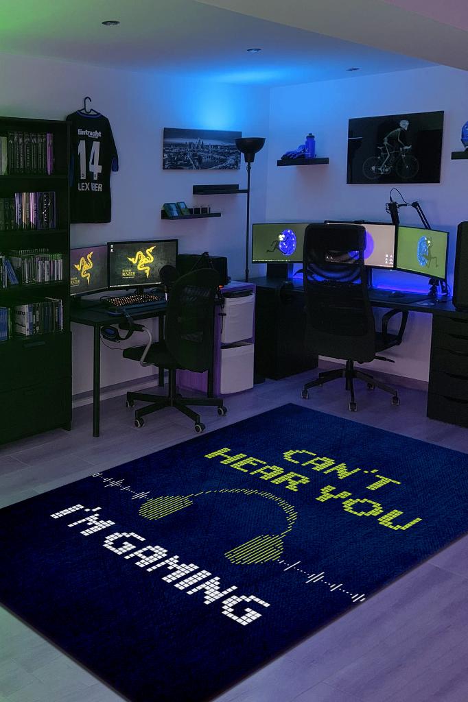 Duyamıyorum Oyundayım Koyu Renkli Oyuncu Halısı Neon Renk Gamer Temalı Halı Oyuncuya Hediye